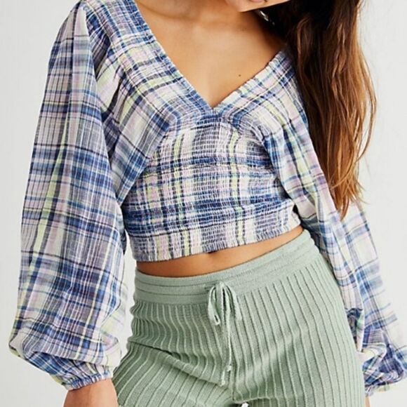 Free PEOPLE marlena plaid top small @L1 - Picture 2 of 10